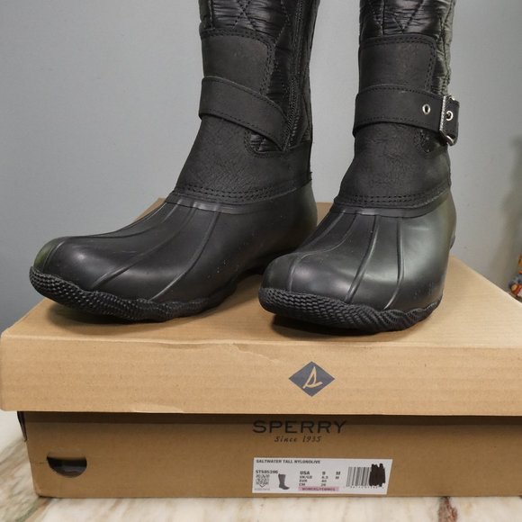 Sperry Calf High Boot Winter Leather and Quilted Nylon 9 Black - Picture 8 of 9